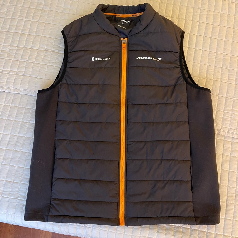 McLaren Black and Orange Renault Down Filled Vest / Team Gilet - Never Worn!!
